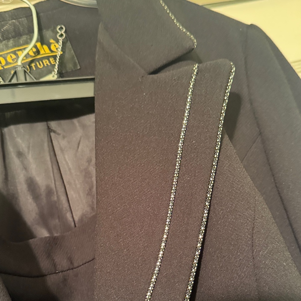 Elegant Black Skirt Suit with Silver Trim